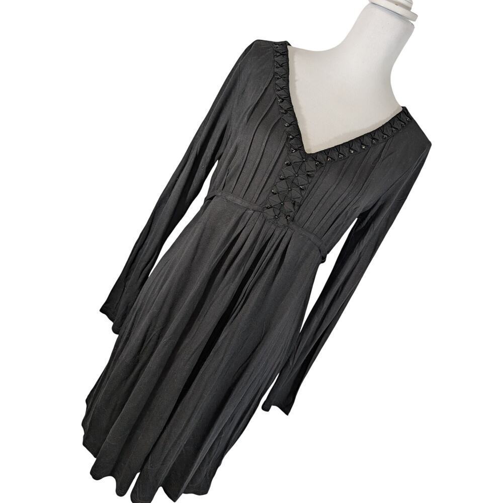 ICE! RICH BLACK STRETCH KNIT JERSEY, FACETED BEAD EMBELLISHED MIDI DRESS! SZ 10